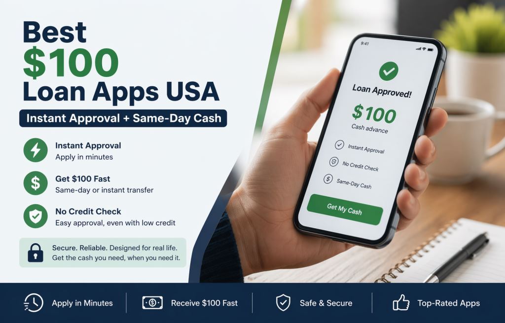 7 Best $100 Loan Apps in USA (Instant Approval + Same-Day Cash 2026)
